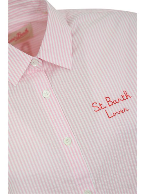 Camicia Brigitte a righe in seersucker con stampa Snoopy Rosa/Bianco Mc2 Saint Barth | BRIGITTE EMBRY04332H SEERSUCKER SNOOPY